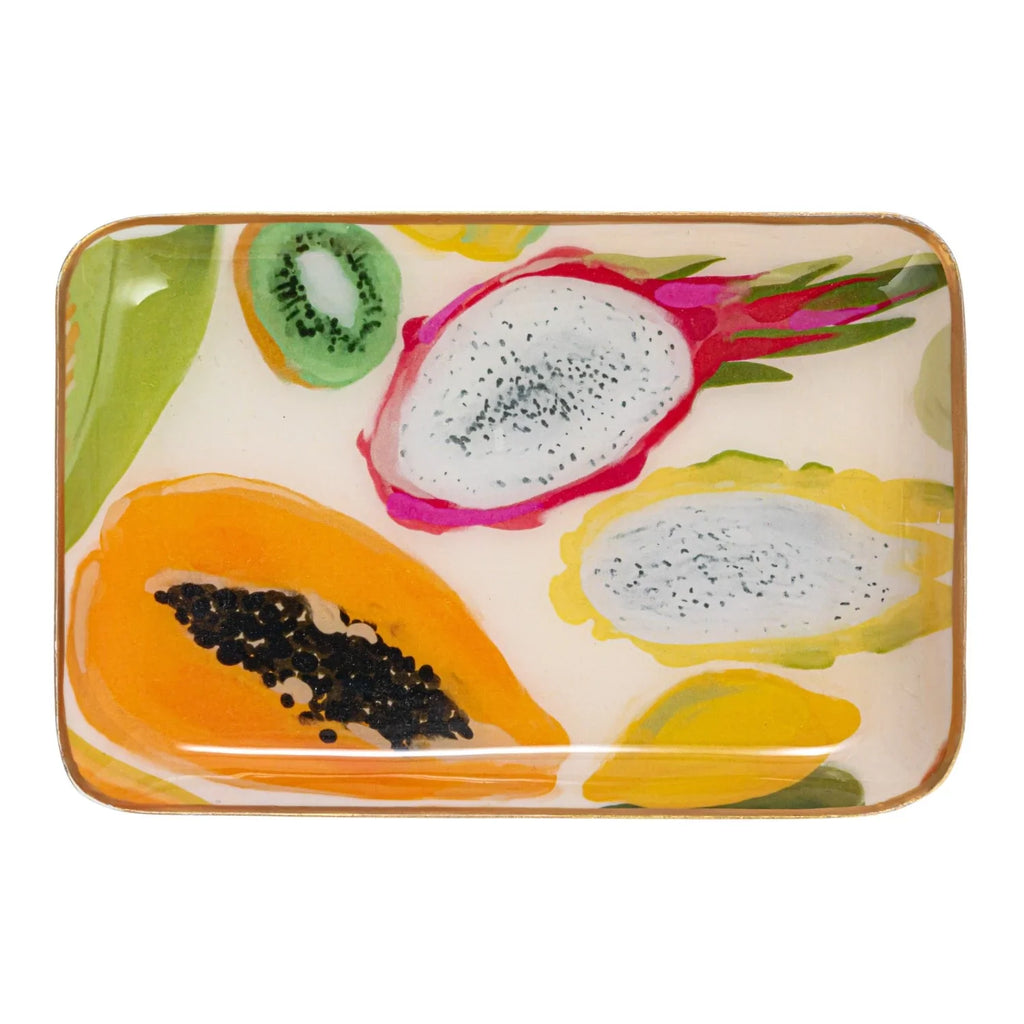 Abstract Print Enameled Metal Trays with Gold Rim