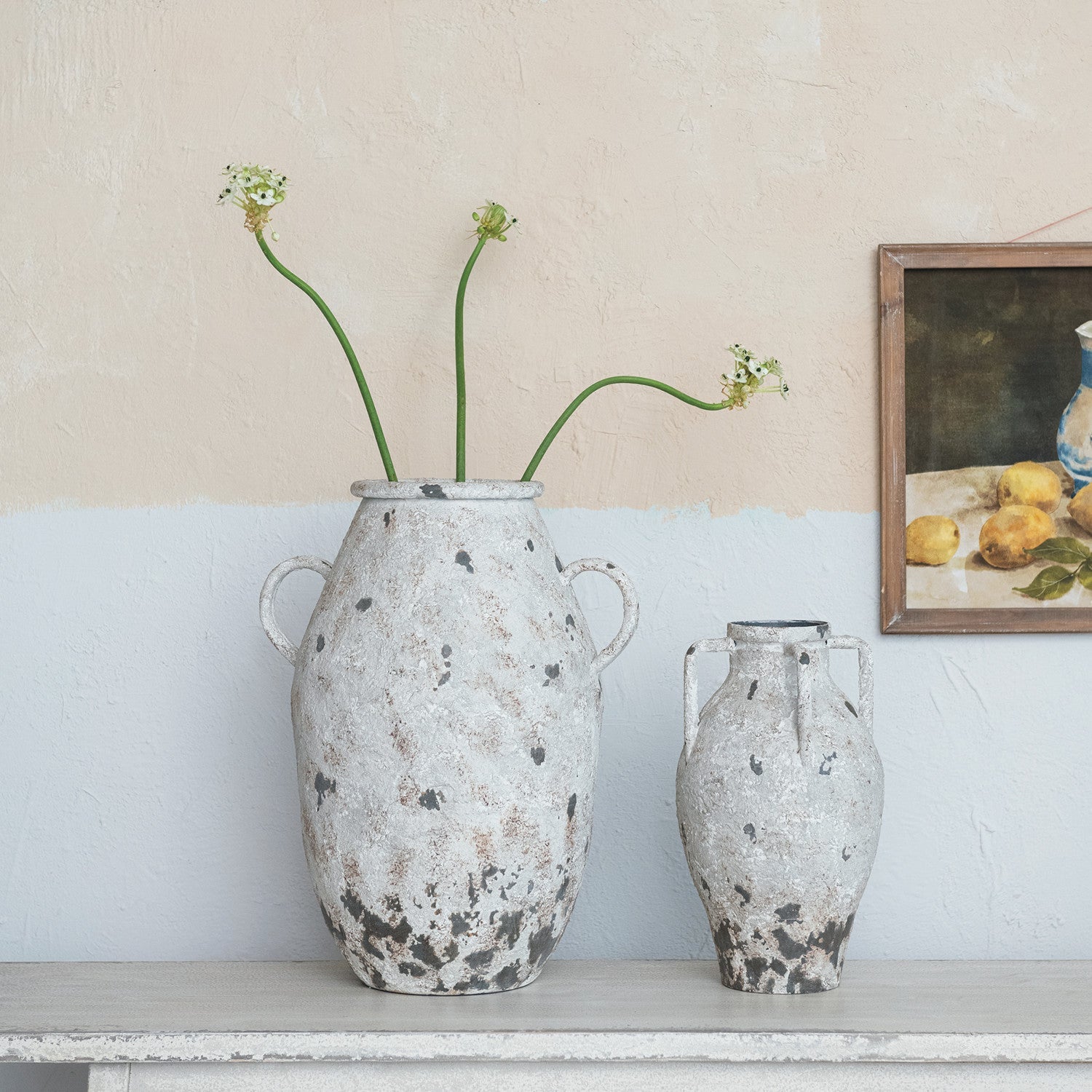 Decorative Metal Urn with Handles
