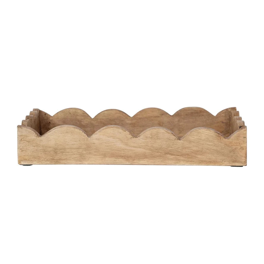 Mango Wood Tray with Scalloped Edge