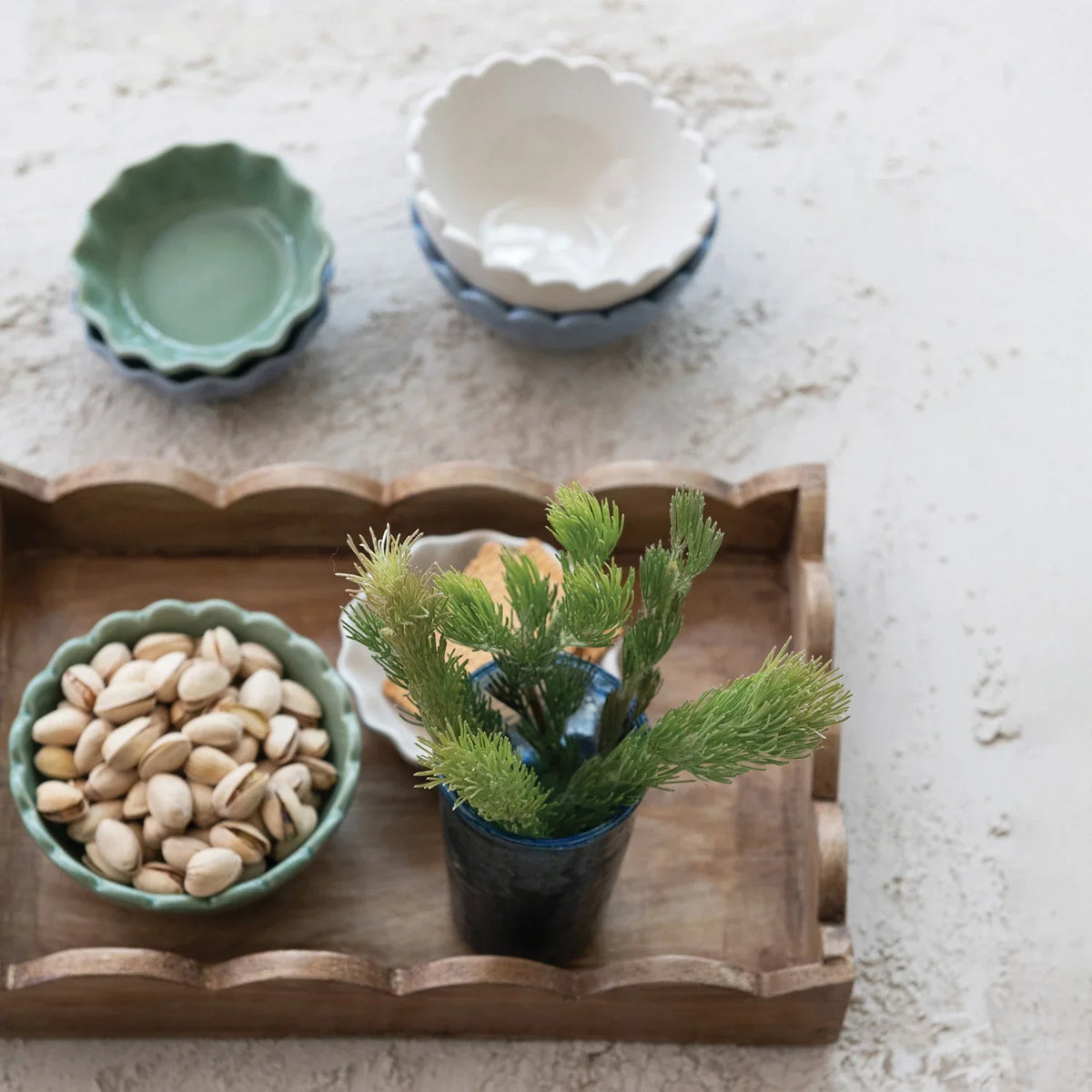 Mango Wood Tray with Scalloped Edge