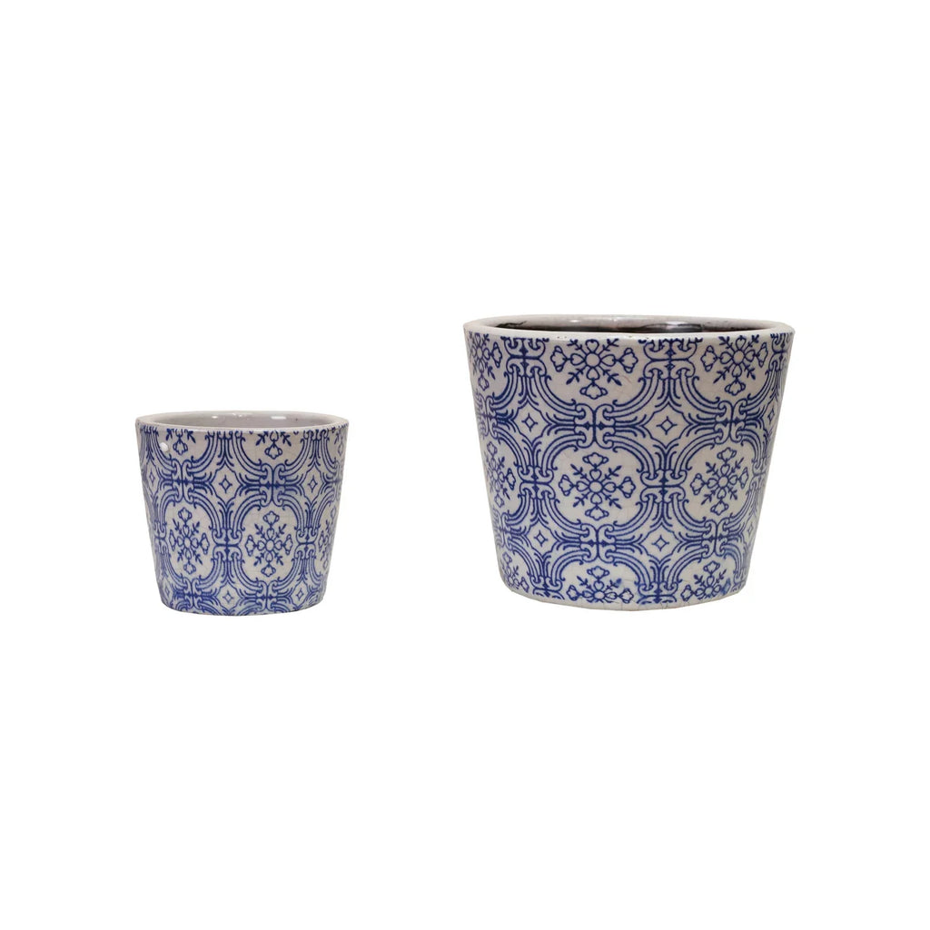 Blue & White Tile pattern Terra-cotta Planter