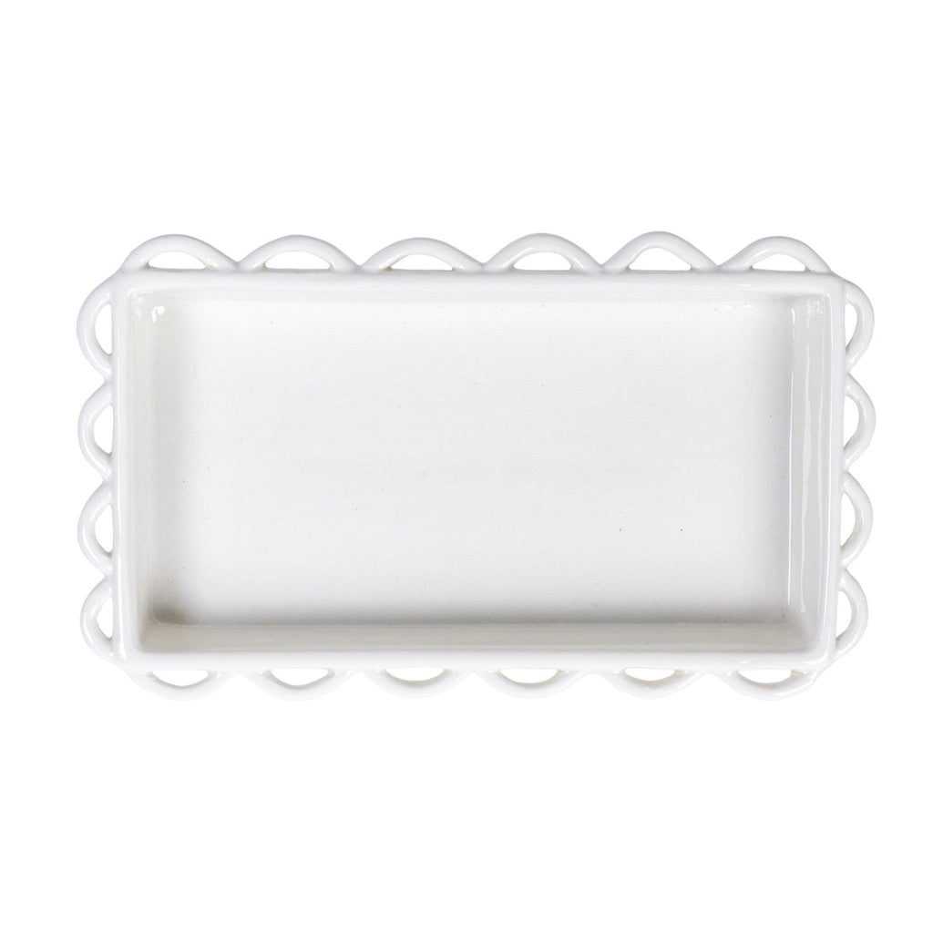 Decorative Scalloped Stoneware Napkin Holder | White