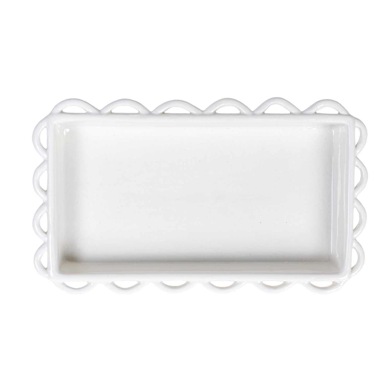 Decorative Scalloped Stoneware Napkin Holder | White