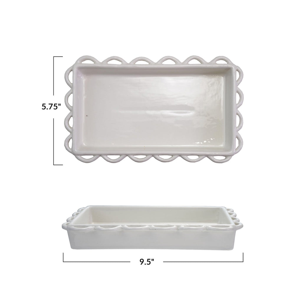 Decorative Scalloped Stoneware Napkin Holder | White