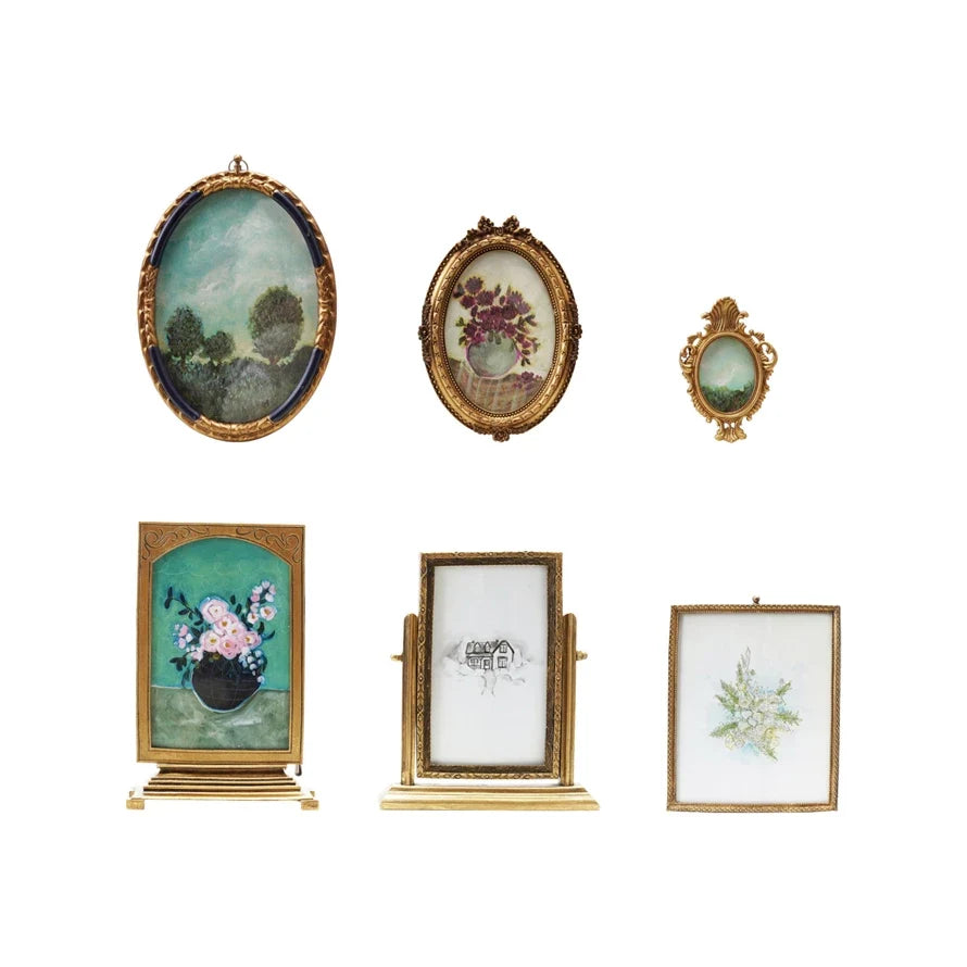 Pewter & Glass Framed Art | Gold Finish
