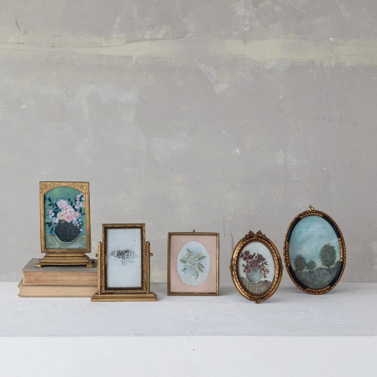 Pewter & Glass Framed Art | Gold Finish
