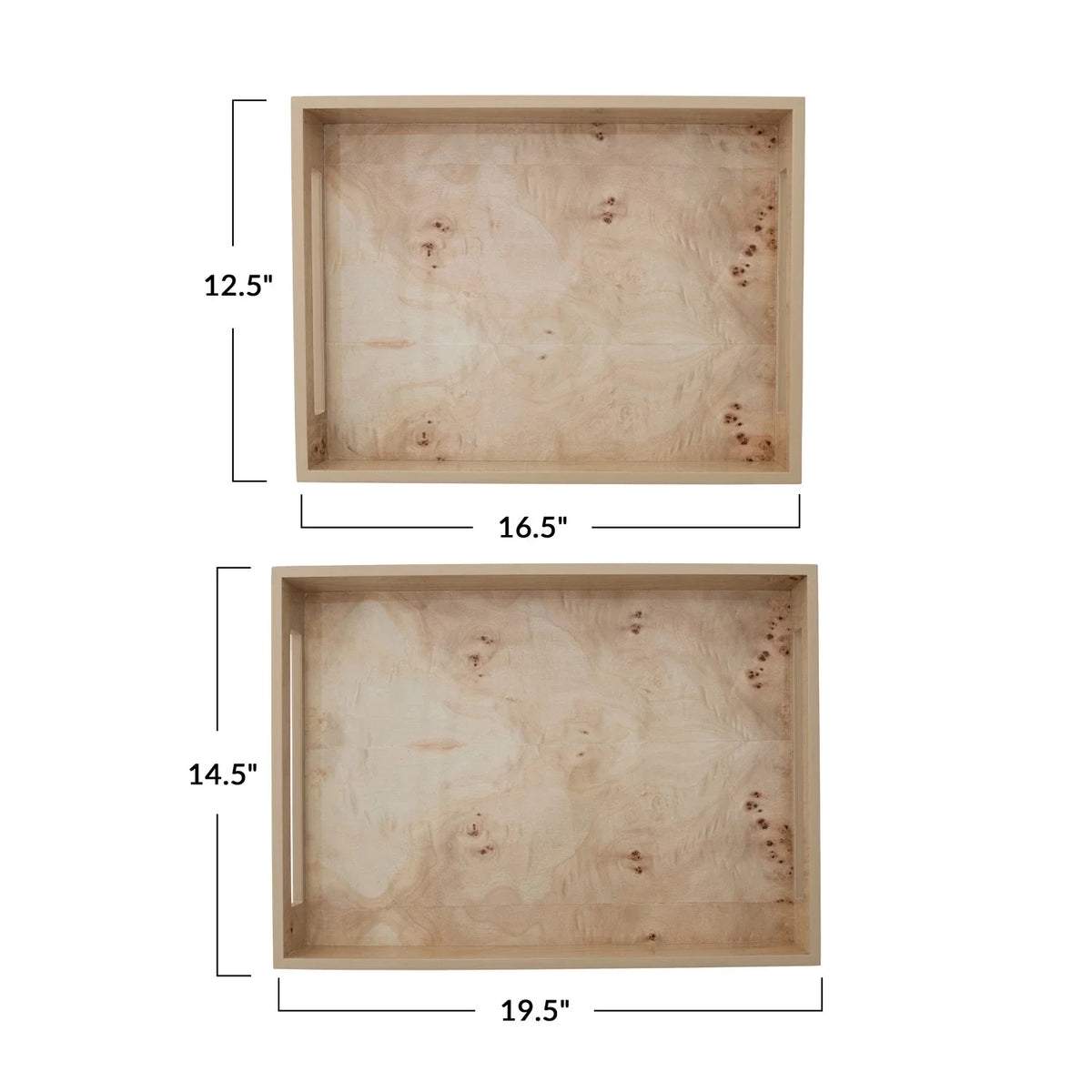 MDF & Burl Wood Veneer Trays w/ Handles