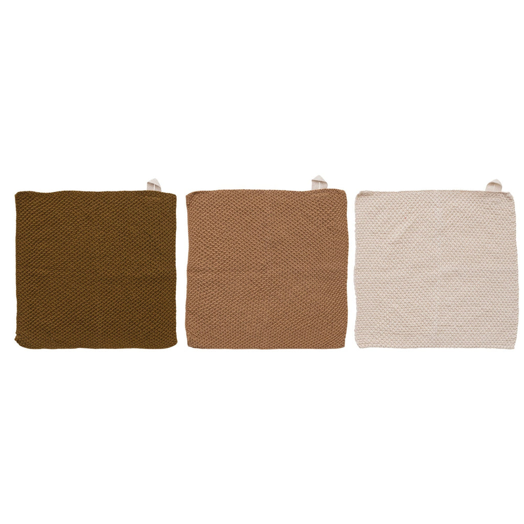 Cotton Knit Square Dish Cloths | Set of 3 Colors