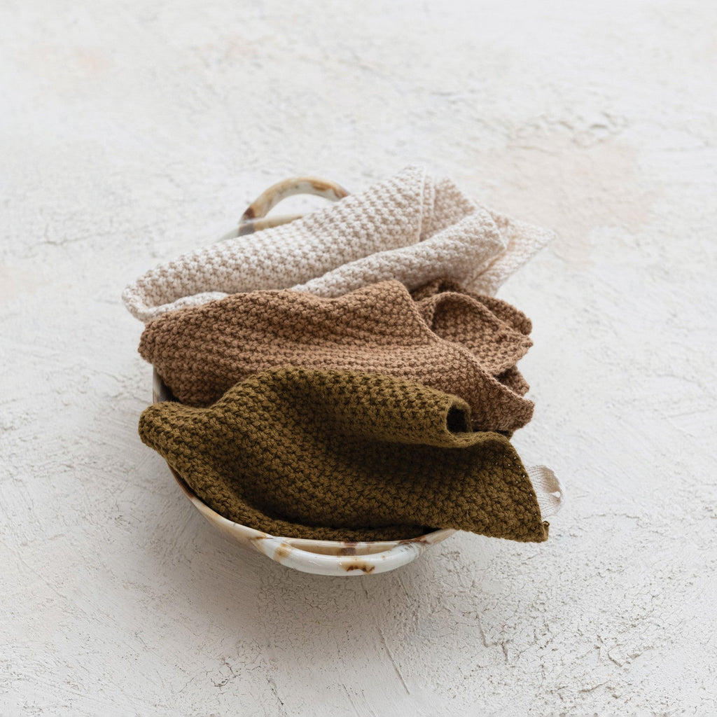 Cotton Knit Square Dish Cloths | Set of 3 Colors