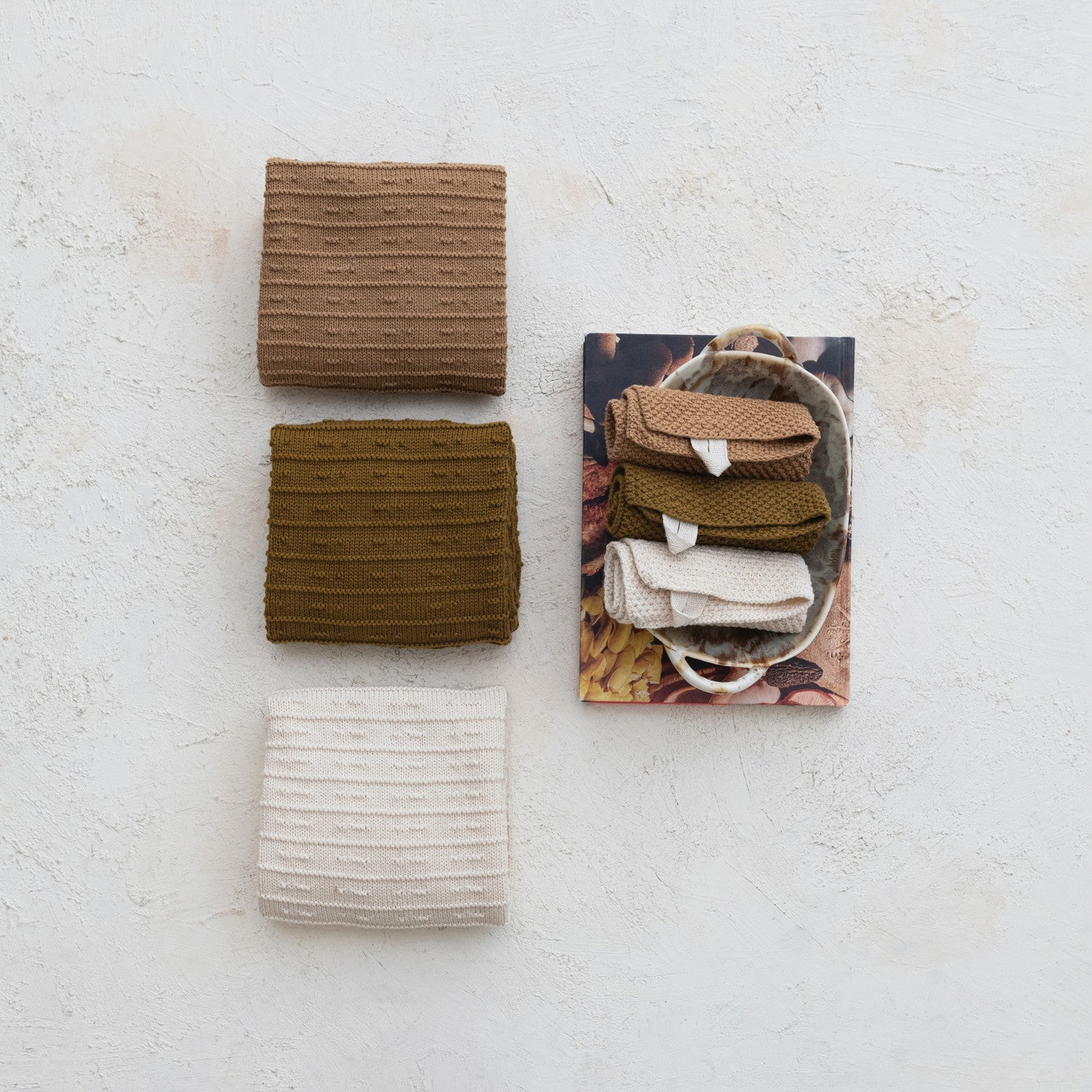 Cotton Knit Square Dish Cloths | Set of 3 Colors