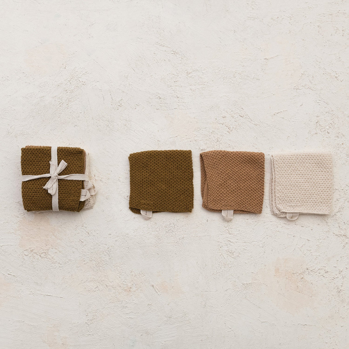 Cotton Knit Square Dish Cloths | Set of 3 Colors