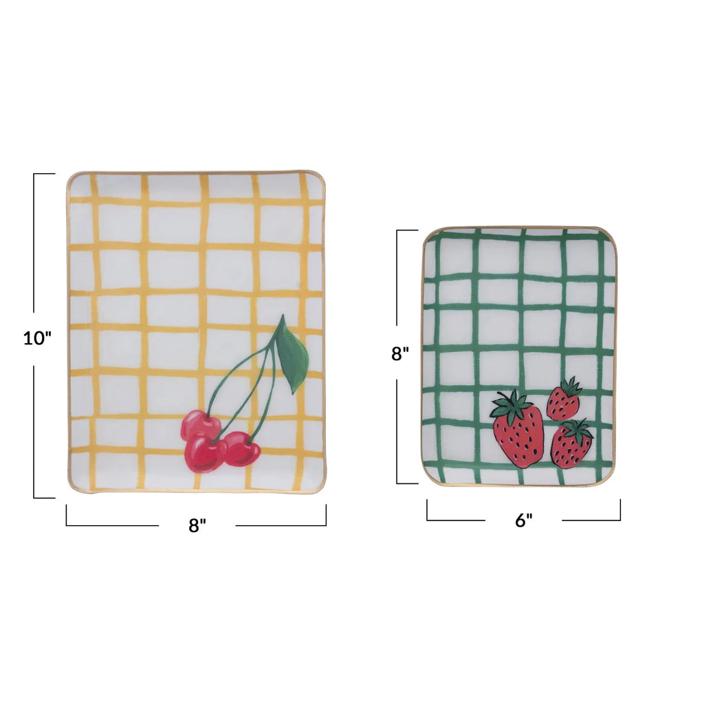Fruit Print Enameled Metal Trays with Gold Edges