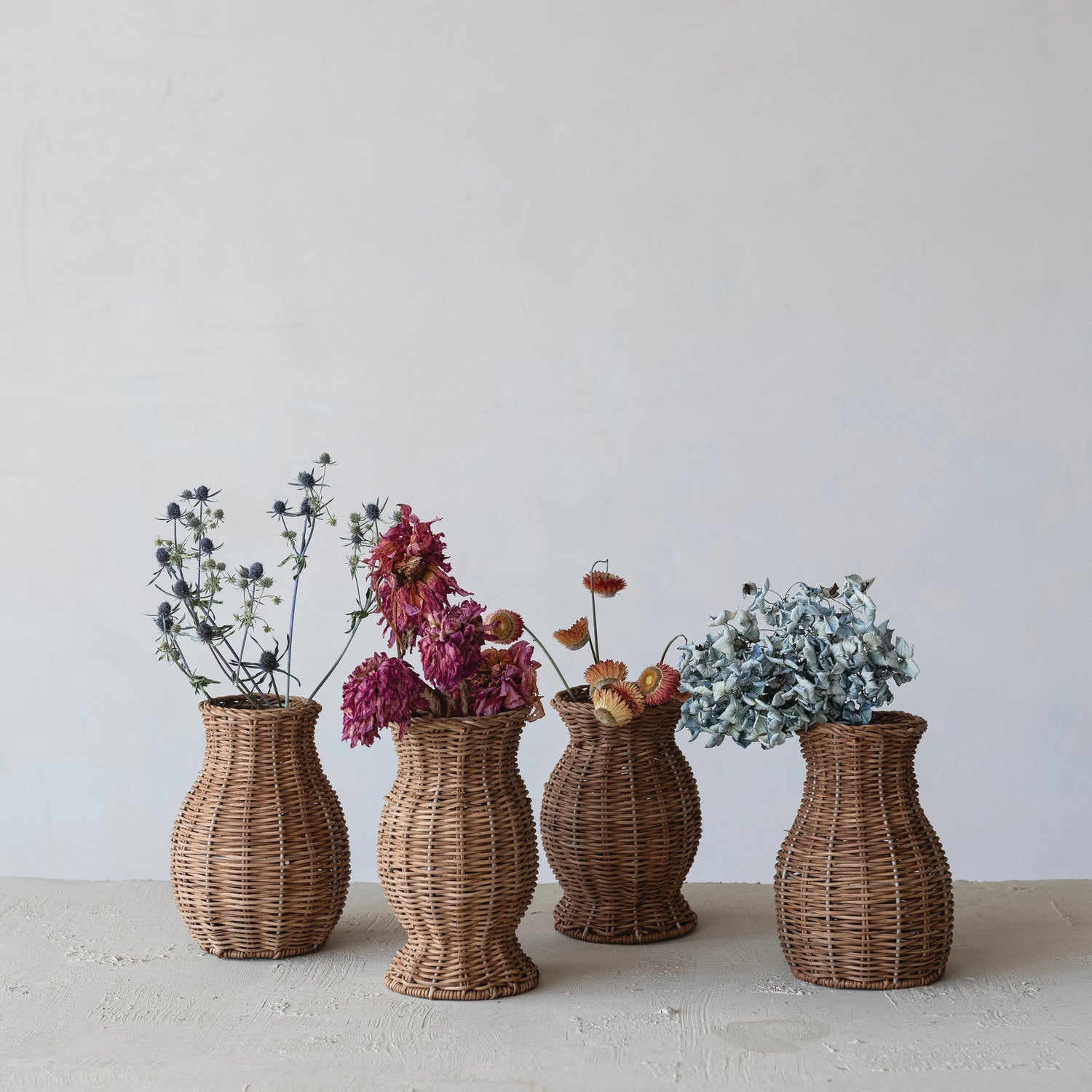 Hand-Woven Rattan Vase with Removable Glass Insert