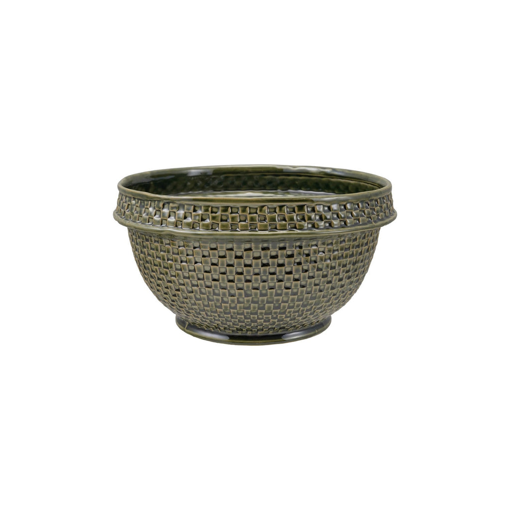 Green Stoneware Basket Weave Bowl