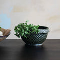 Green Stoneware Basket Weave Bowl