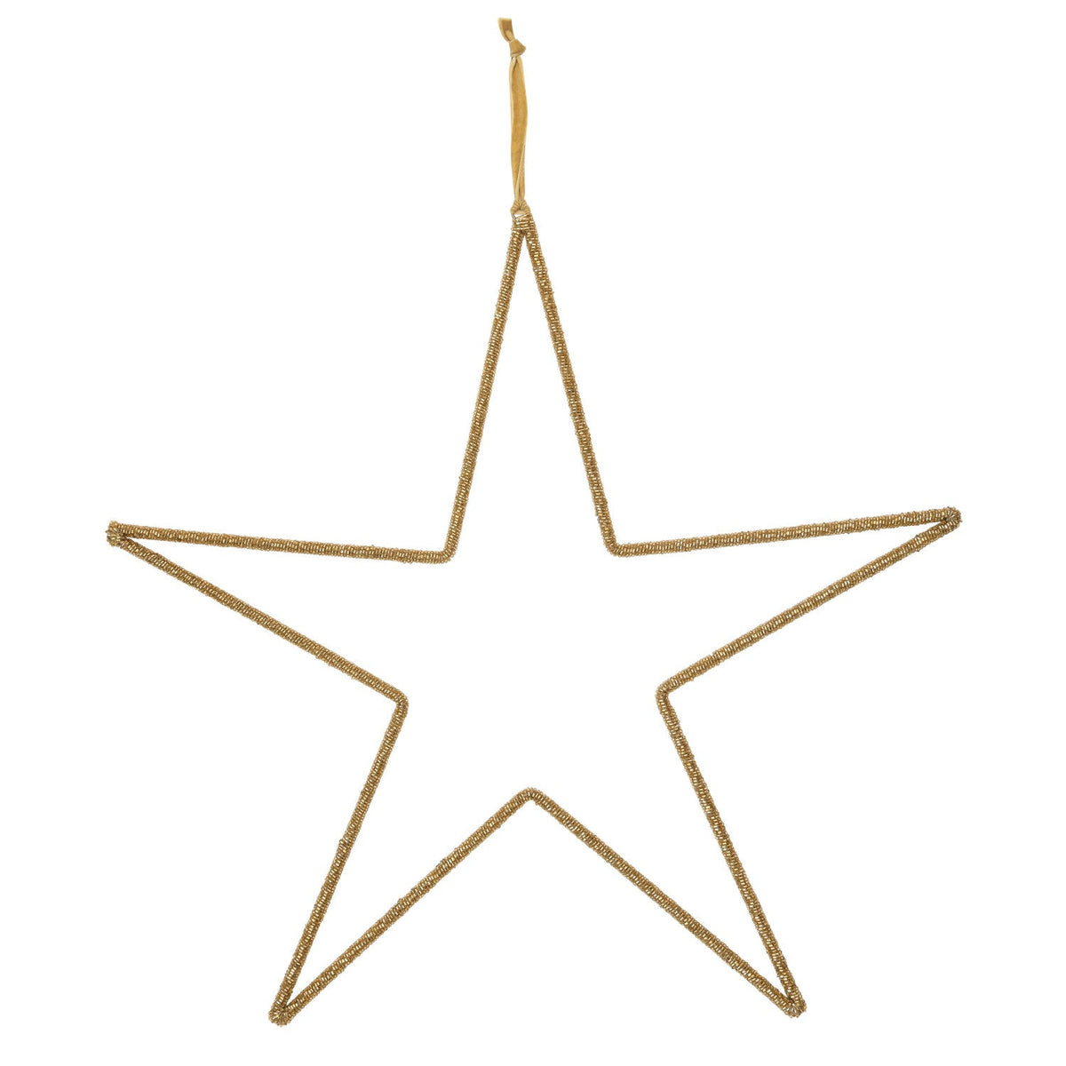 Gold Hanging Metal & Glass Bead Star w/ Cotton Velvet Ribbon