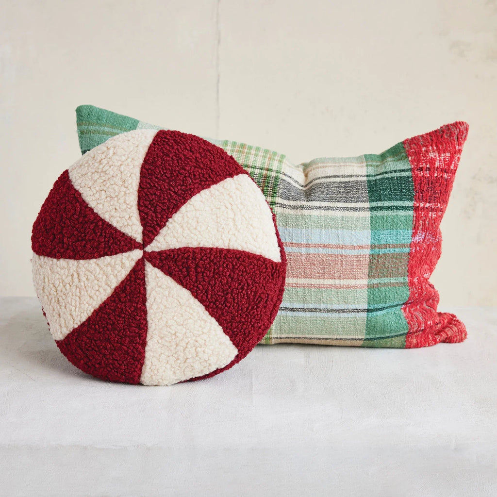 Fabric Faux Sherpa Peppermint Shaped Pillow