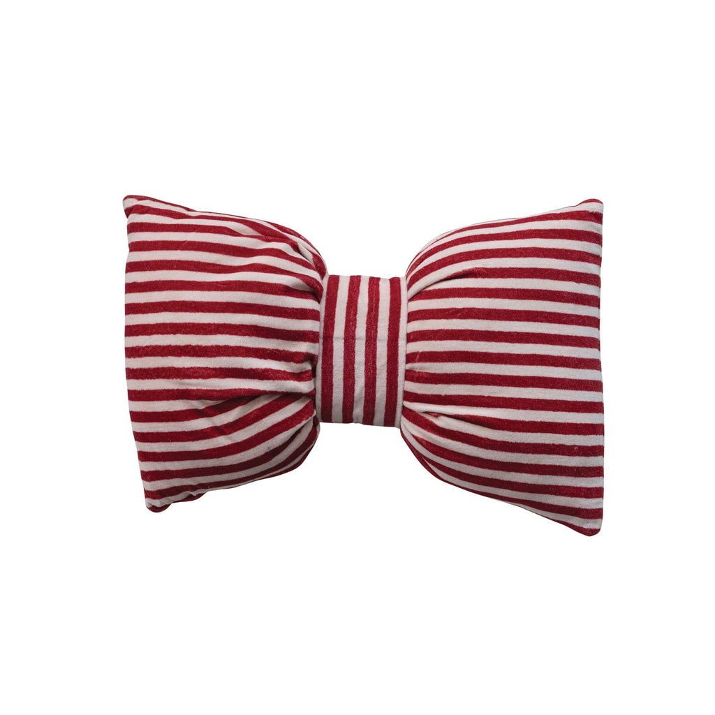 Cotton Velvet Bow Shaped Red Striped Lumbar Pillow