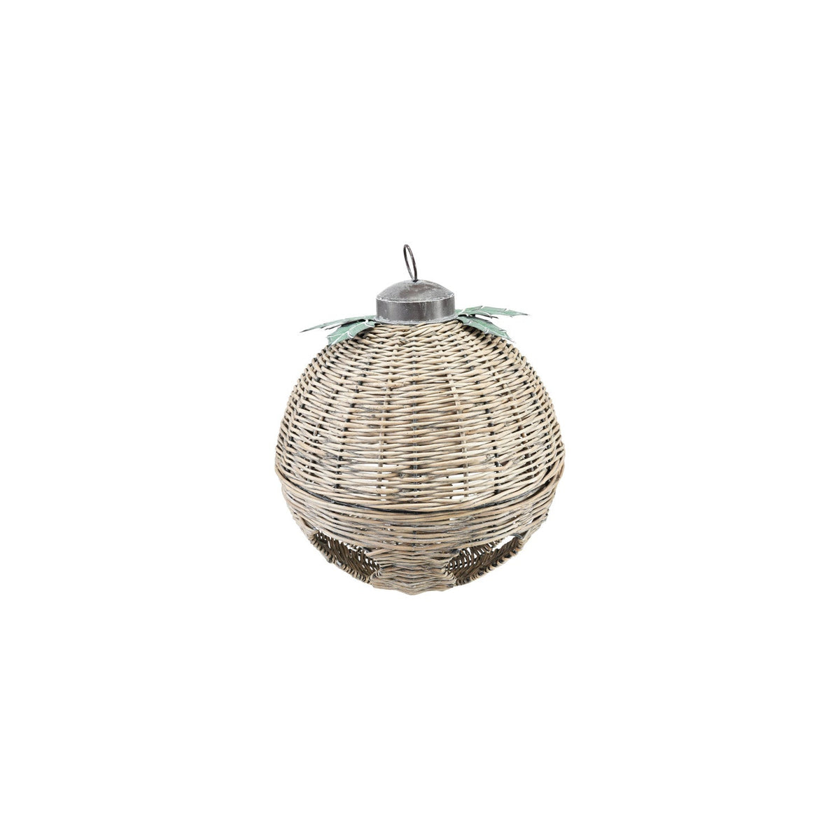 Oversized Hand-Woven Rattan Bell with Metal Leaves