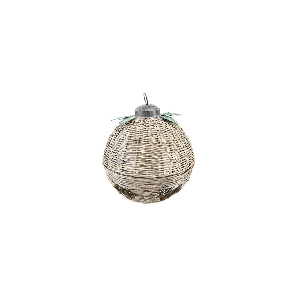Oversized Hand-Woven Rattan Bell with Metal Leaves