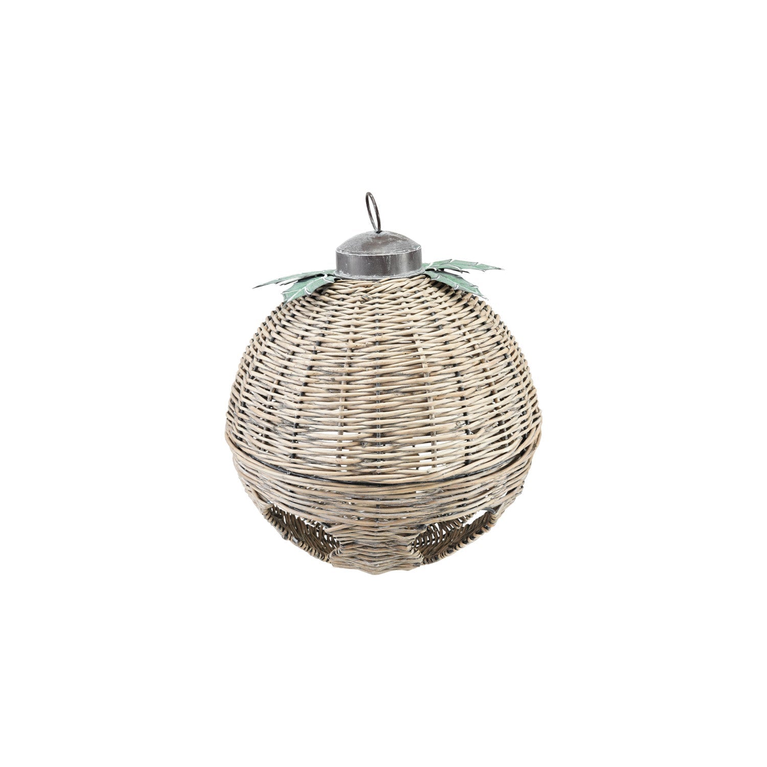 Oversized Hand-Woven Rattan Bell with Metal Leaves