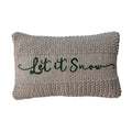 "Let It Snow" Green Embroidered Cotton Knit Lumbar Pillow w/ Metallic Gold