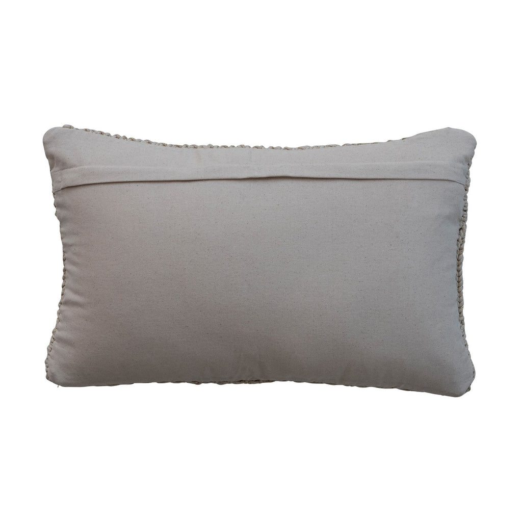 "Let It Snow" Green Embroidered Cotton Knit Lumbar Pillow w/ Metallic Gold